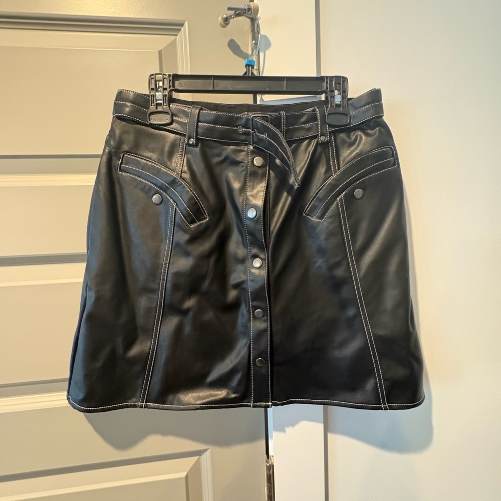 Maeve Anthropologie Faux Leather Mini Skirt • Snap Front • Size 14 (NWT)